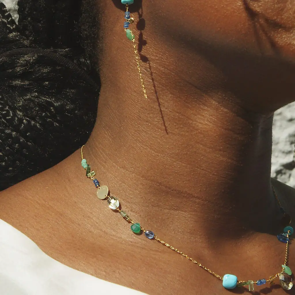 BLUE Edition-Rainbow Selection – Solid Gold Necklace with Semiprecious Stones