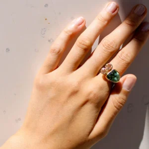 18K Gold Ring with Prasiolite and Morganite