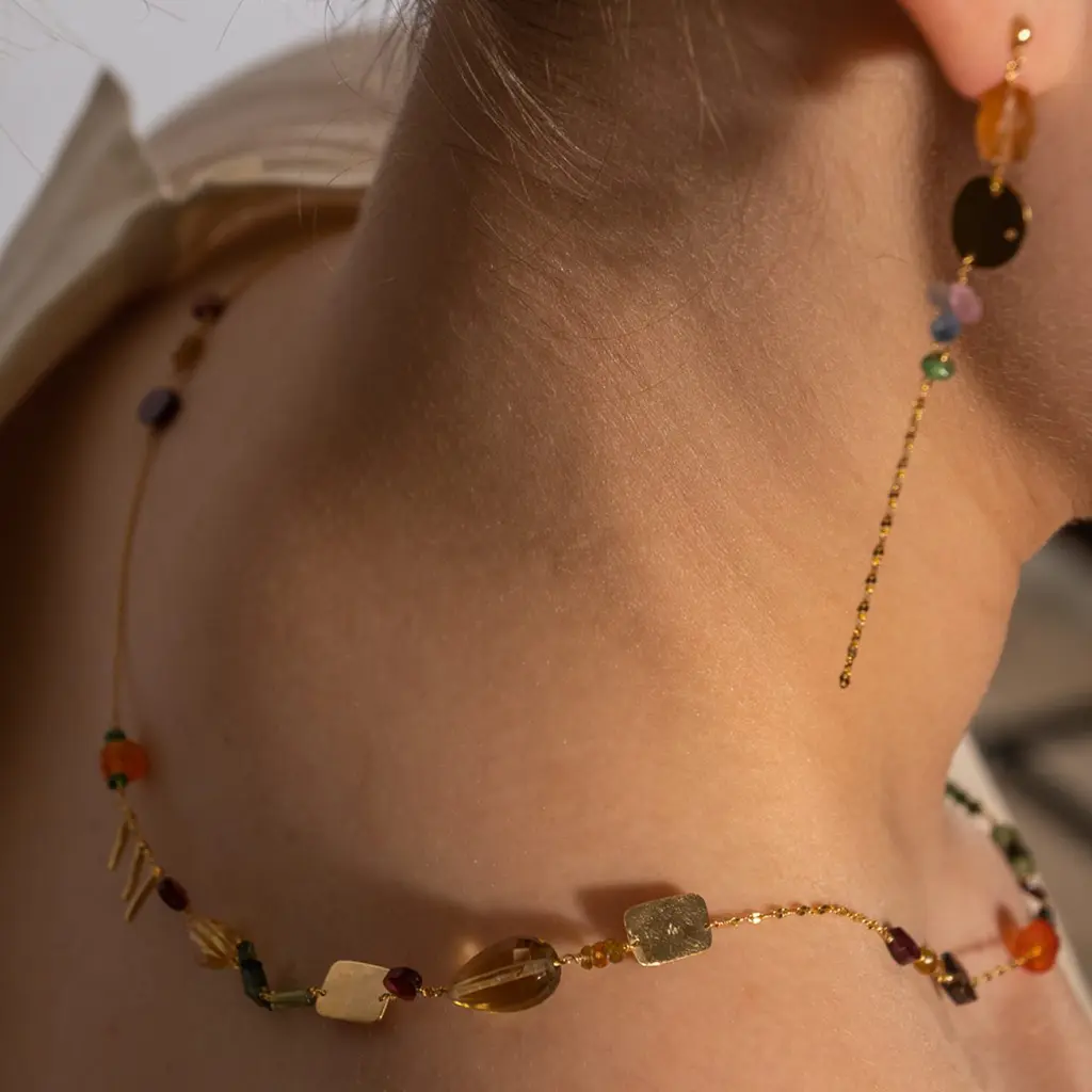 Rainbow Selection - Solid Gold Necklace with Semiprecious Stones